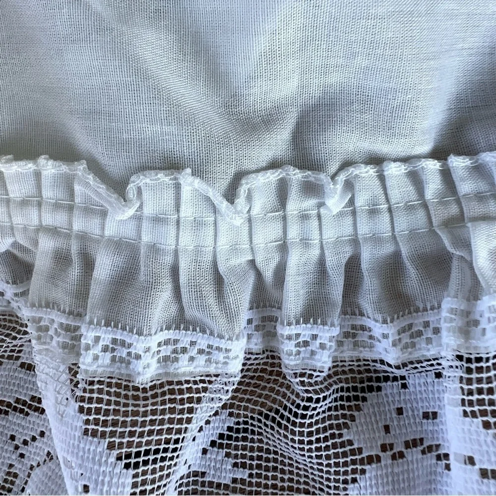 Vintage Embroidered Lace Ruffled Window Valance Farmhouse Prairie Cat White GUC